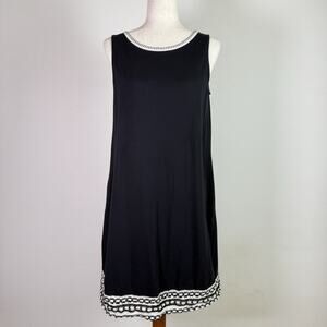 J Jill Crochet Hem Shift Dress Size Small Black Stretch Modal‎ Blend Soft